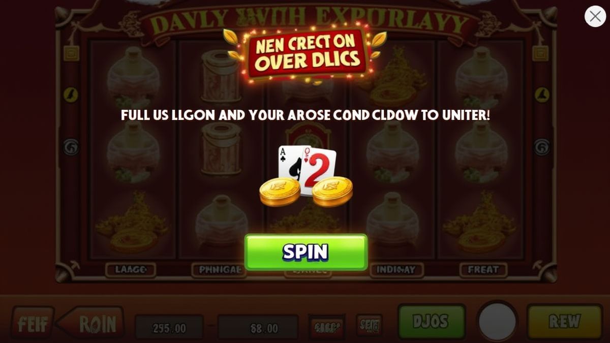Interface utilisateur d'une machine à sous de casino avec boutons pour sélectionner des pièces et faire tourner.