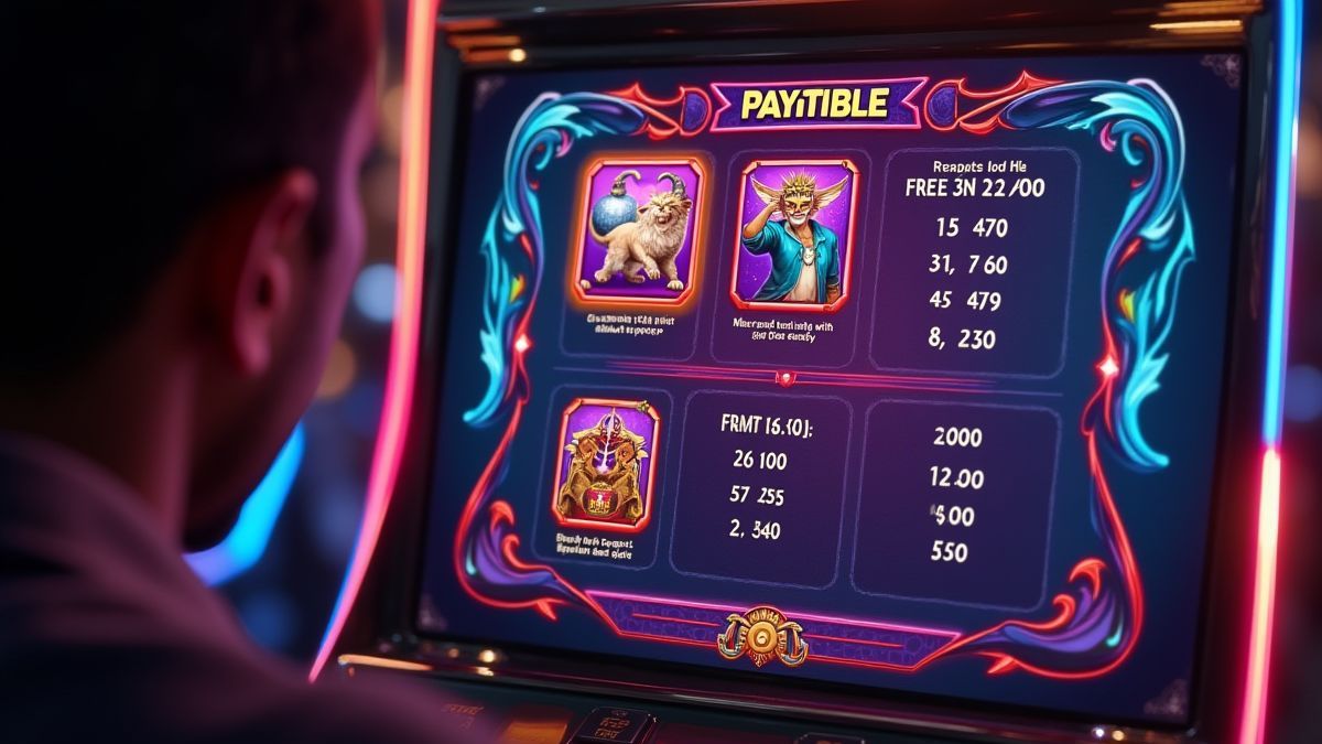 Un jugador explorando la tabla de pagos en una interfaz de slot vibrante.