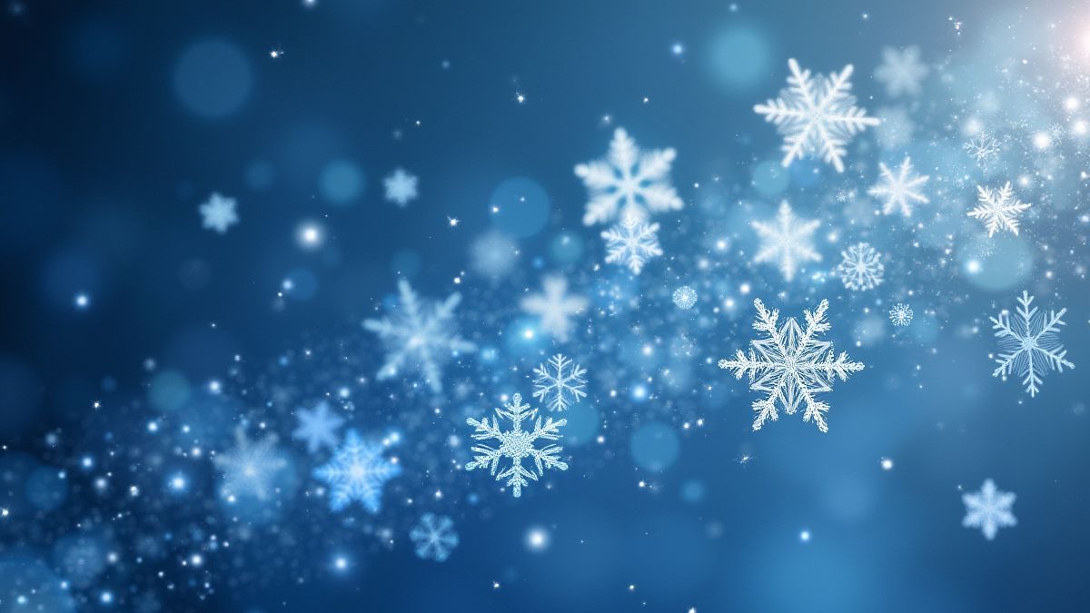 Copos de nieve mágicos brillando en el viento.