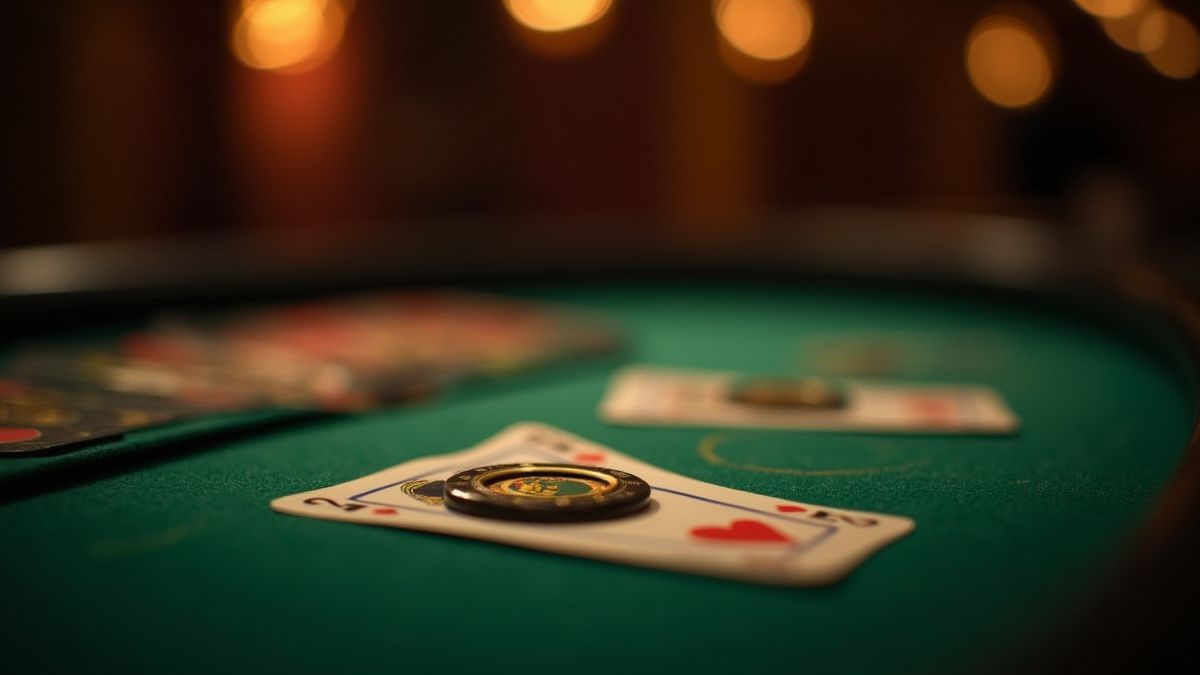 Vintage casino with glowing card symbols.