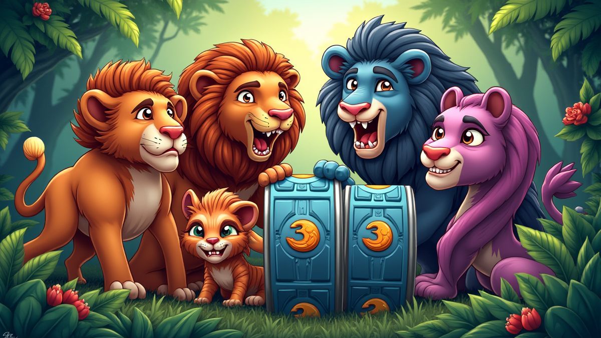 Animales de la jungla jugando con carretes de slot.
