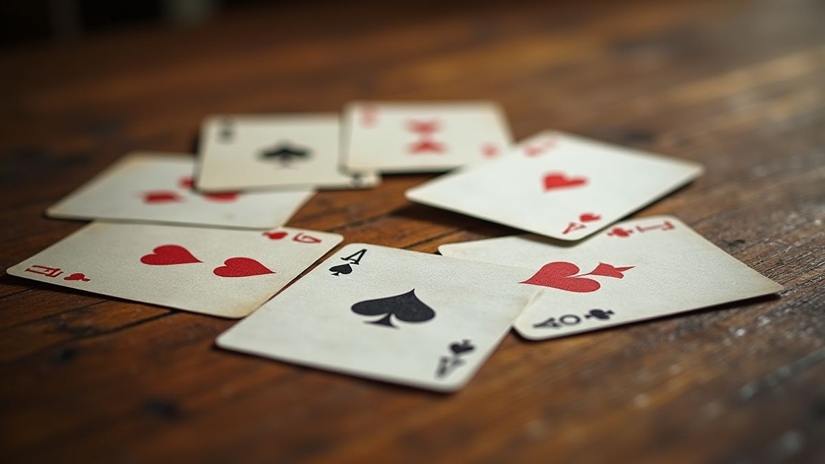 Baraja de cartas clàssica sobre una mesa de madera.