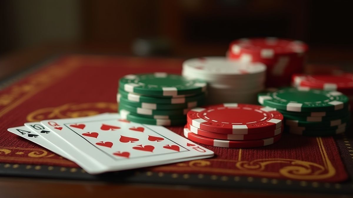 Fichas y cartas de póker en un ambiente clásico de casino.
