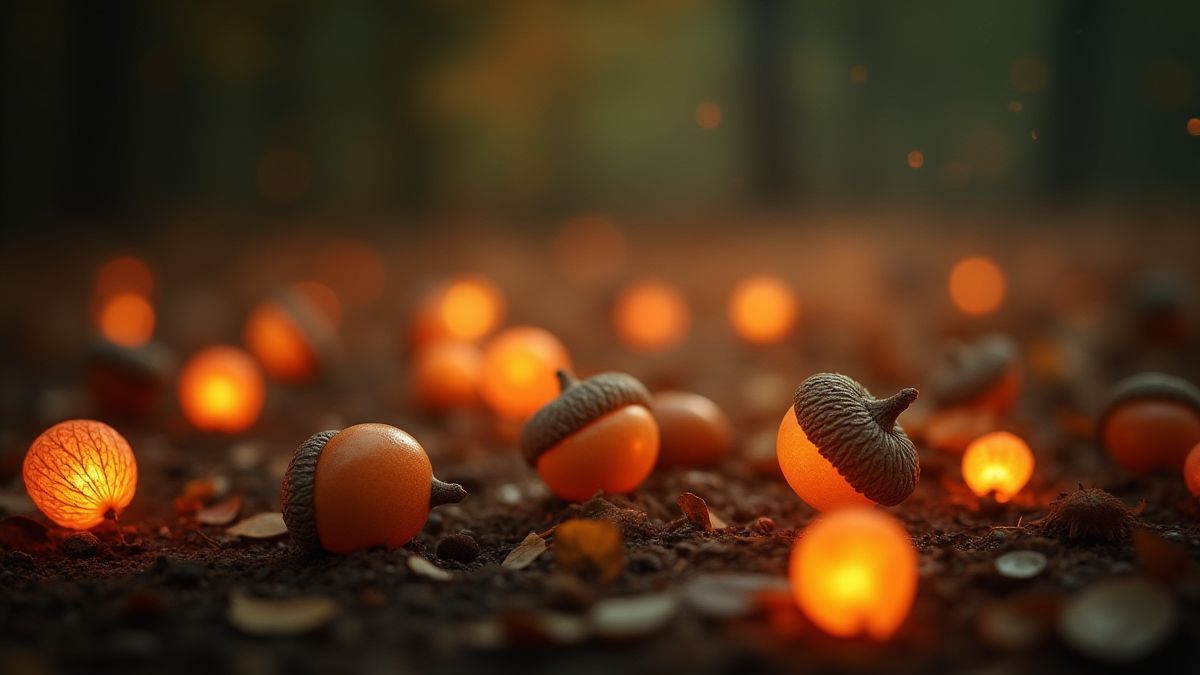 Glowing acorns enchanted by pixies