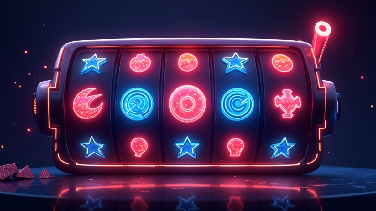Symboles brillants sur un écran de machine à sous futuriste.