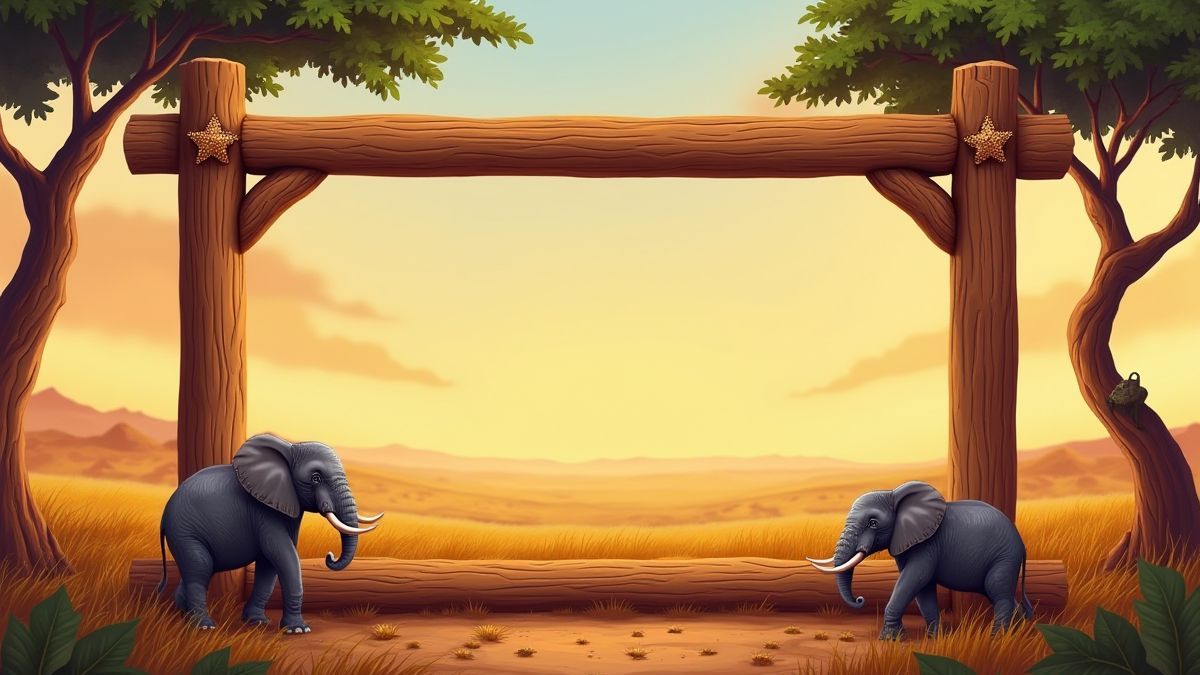 Cadre en bois sculpté avec des éléphants dans la savane