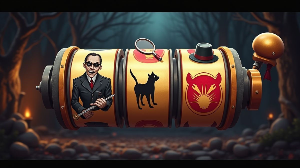 Carretéis girando com símbolos temáticos.