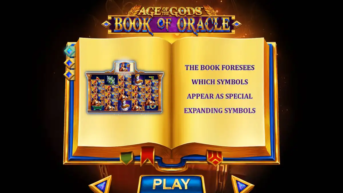 Age Of the Gods: Book Of Oracle Einführungsbildschirm zur Erklärung der expandierenden Buchsymbole