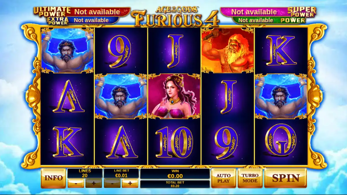 Écran du jeu de base d'Age of the Gods: Furious 4