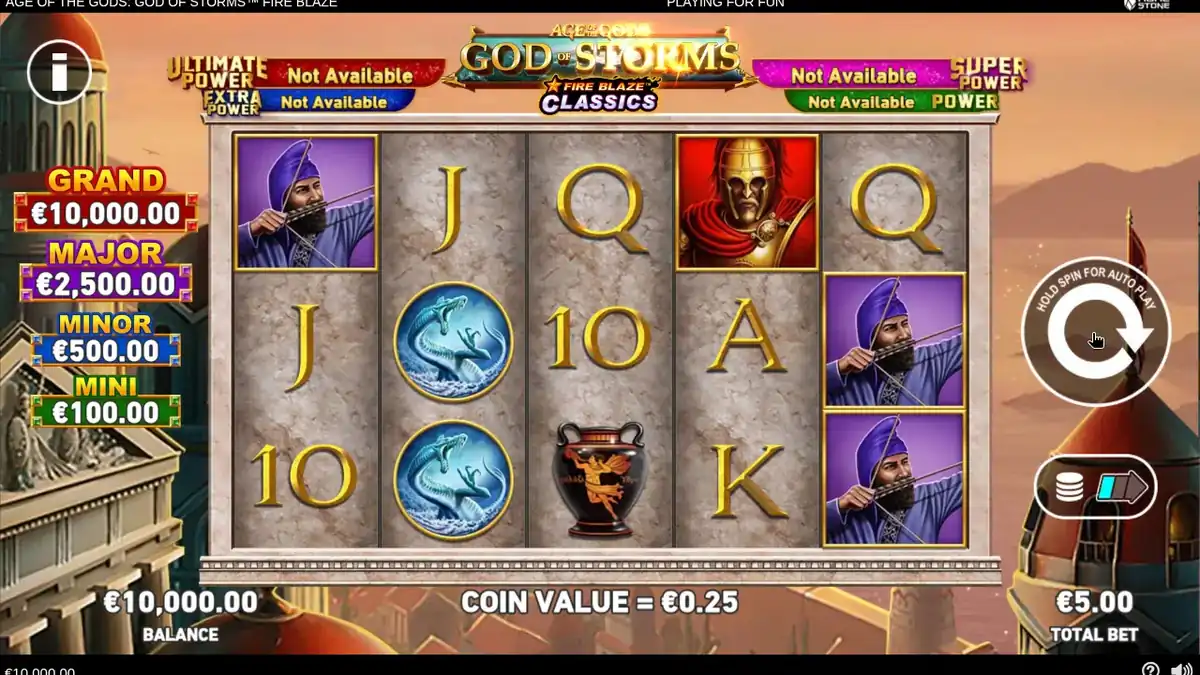 Écran du jeu de base Age of the Gods: God of Storms Fire Blaze