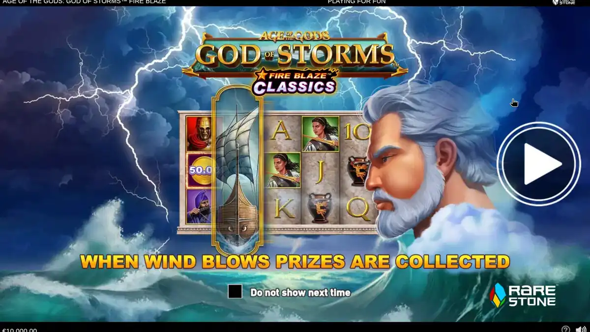 Écran des fonctionnalités Age of the Gods: God of Storms Fire Blaze