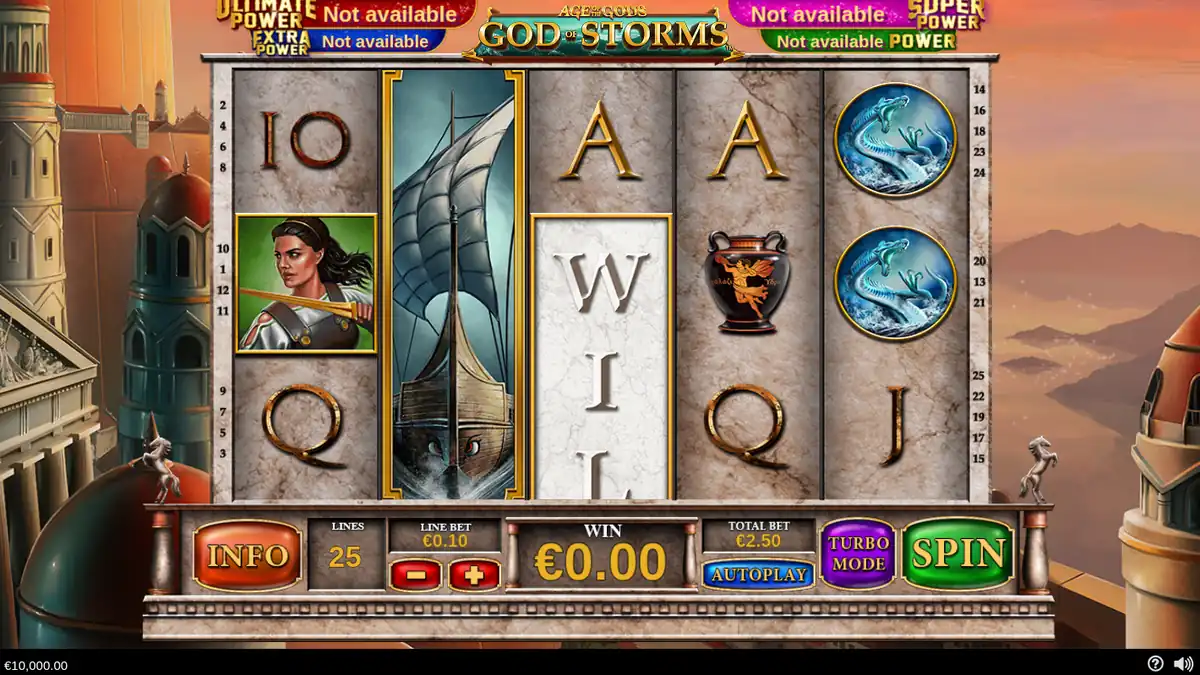 Écran du jeu de base d'Age of the Gods : God of Storms