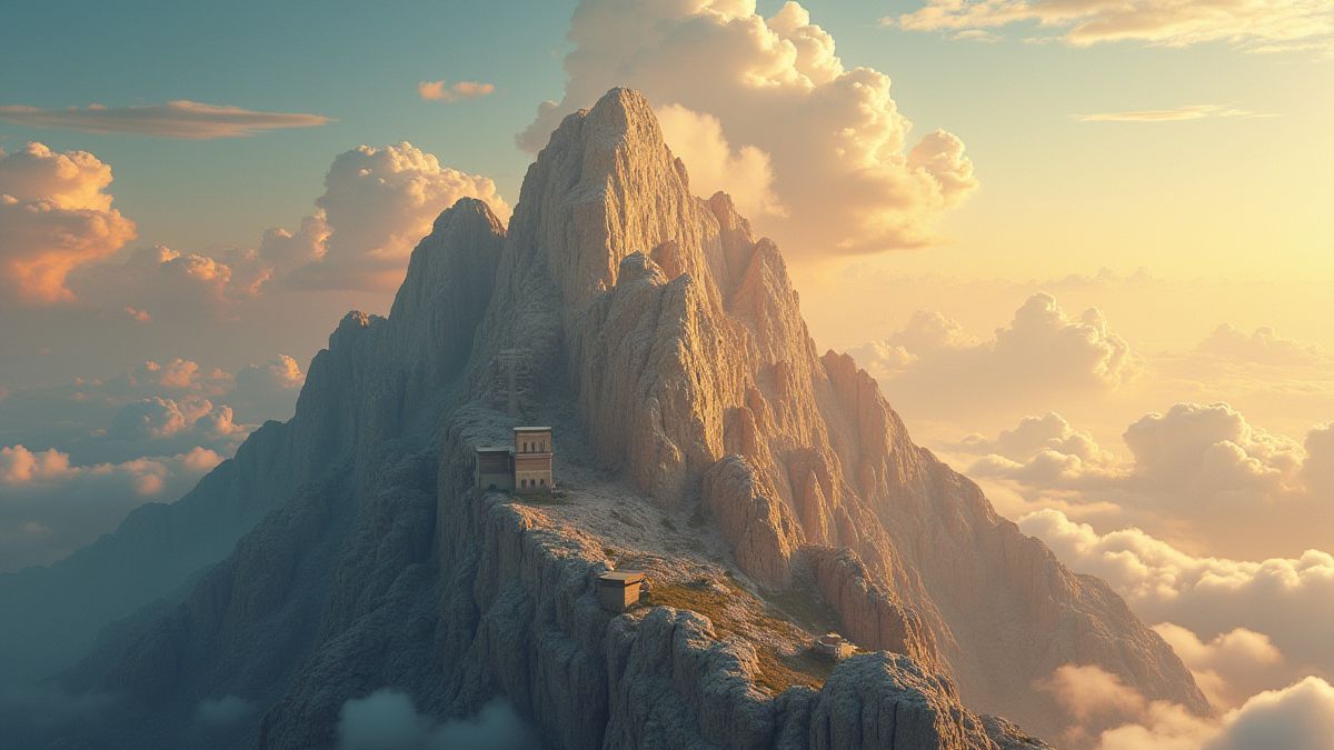 Mount Olympus with marble temples and golden clouds
