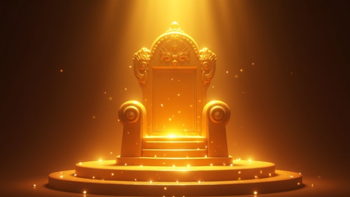 Trono dorado resplandeciente bajo una luz mística