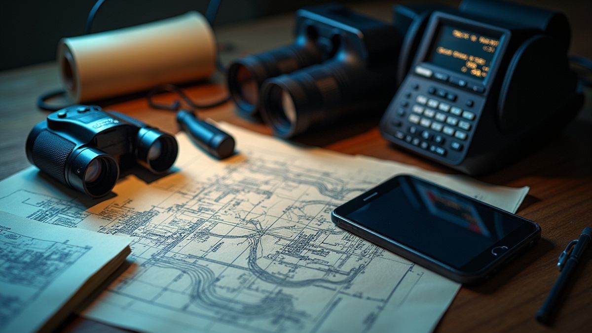 Tafel met high-tech spionagegadgets.
