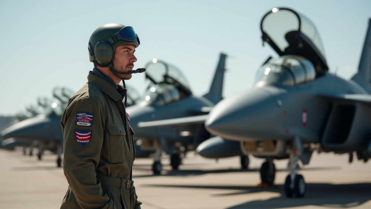 Piloten, die sich neben Militärflugzeugen auf den Start vorbereiten.