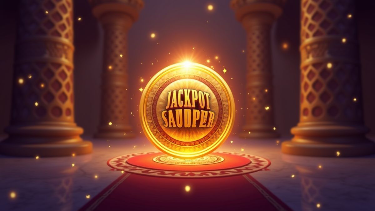 Contador de jackpot brillante en un entorno místico árabe.
