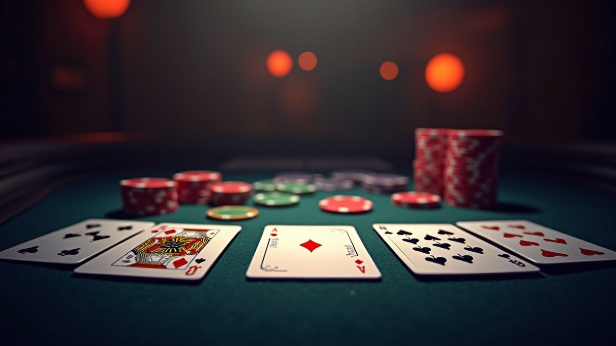 Card game table with chips and glowing ambiance