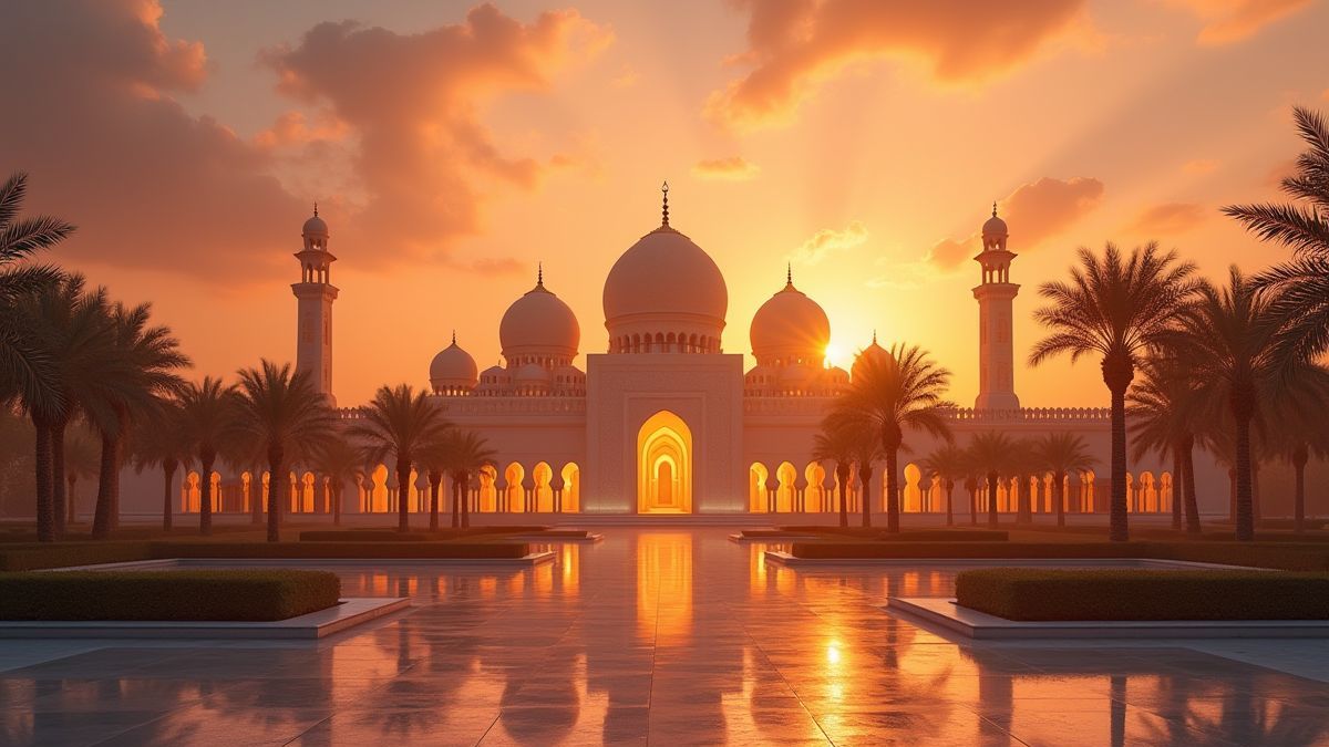 Palacio árabe mágico al atardecer.