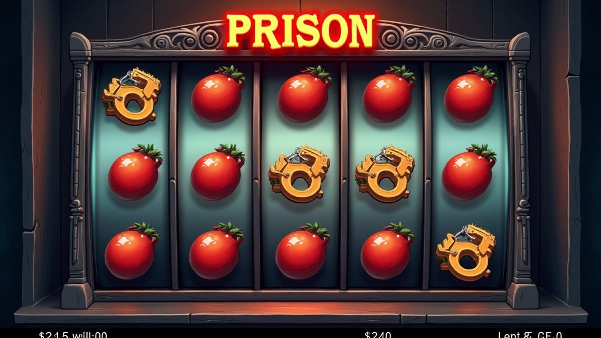 Máquina tragaperras clásica con símbolos de prisión.