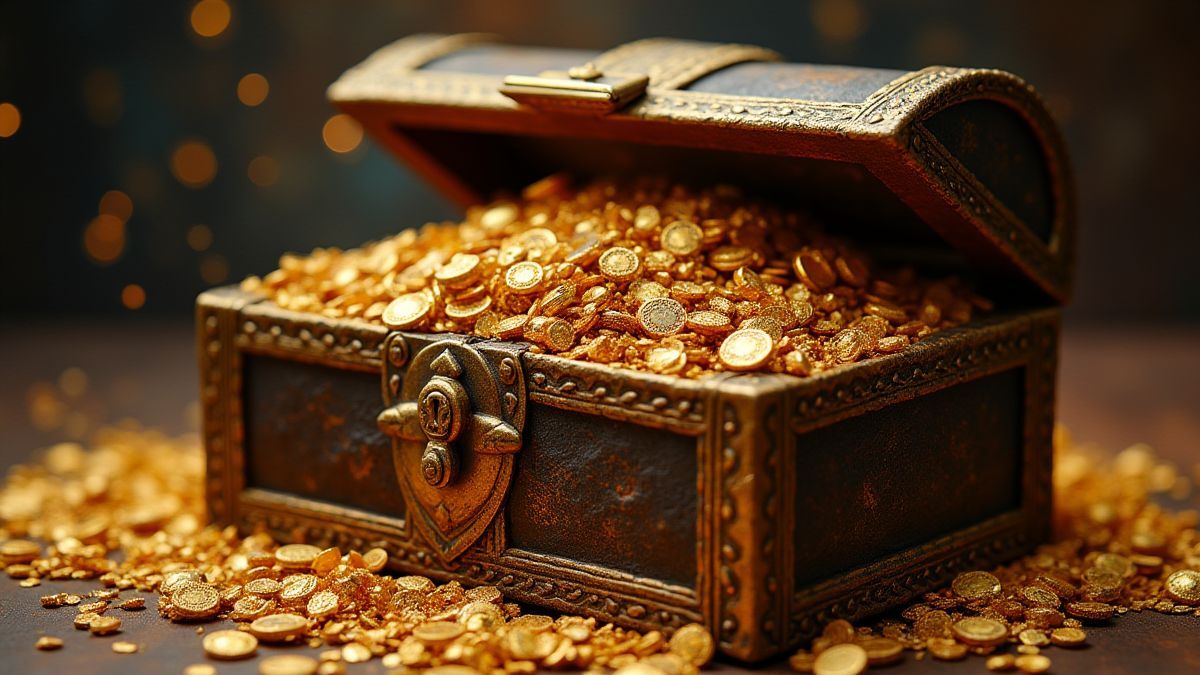 Treasure chest filled with gold and jewels.