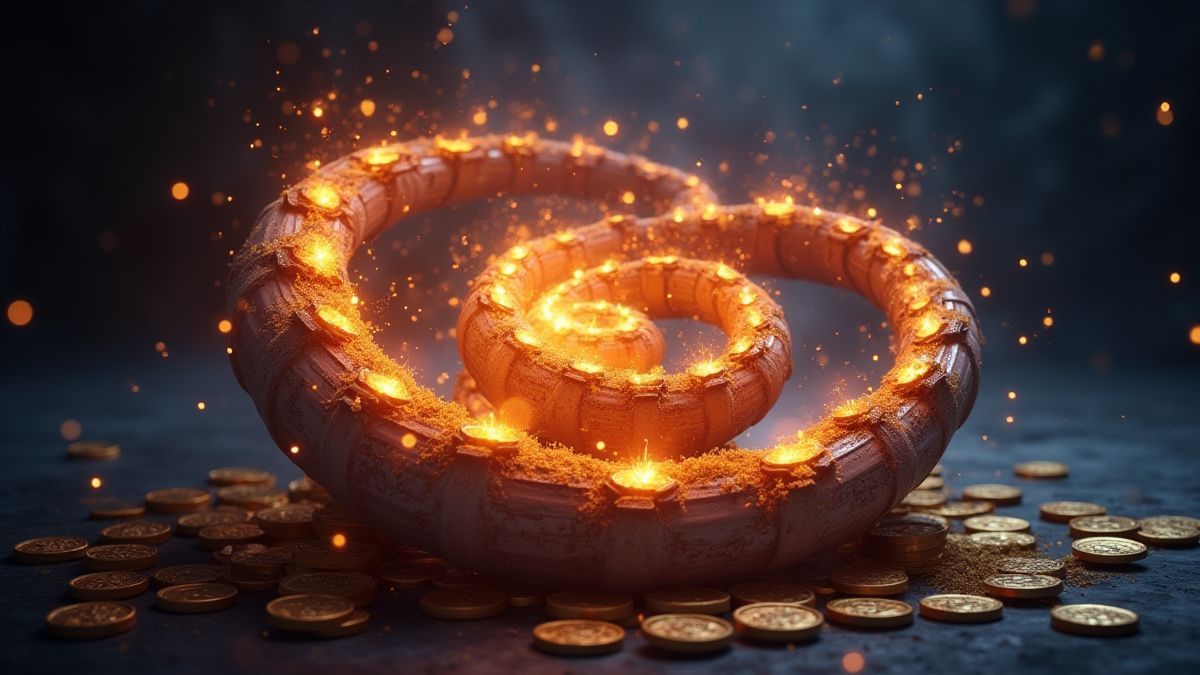 A magical spiral with shiny coins and sparkles.