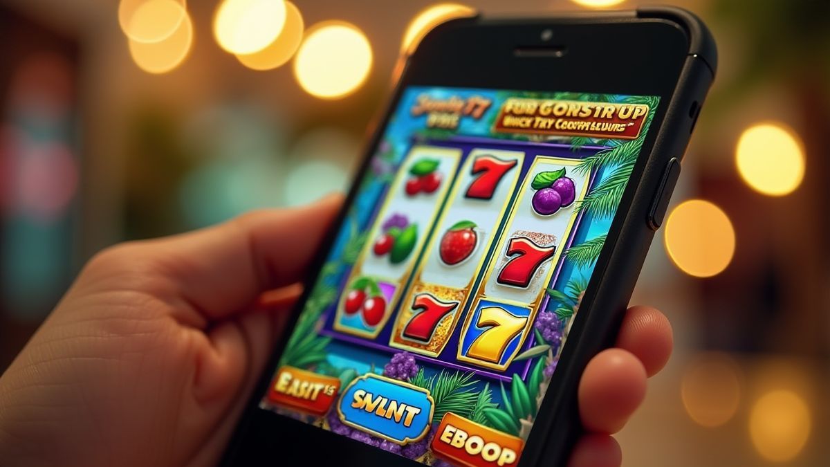Pantalla de móvil con una tragaperras temática de frutas