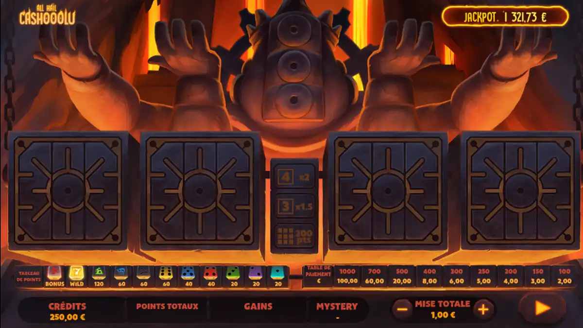 Juego base de All Hail Cashooolu con cuatro cuadrículas de dados