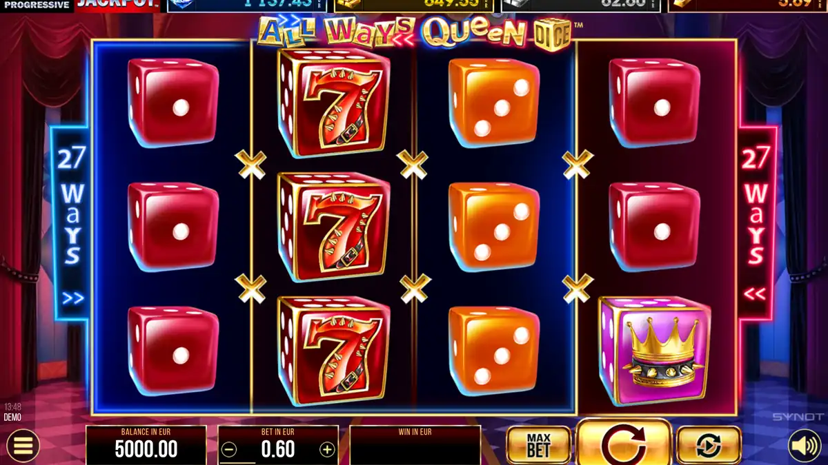 All Ways Queen Dice base game on a 4x3 grid with 54 ways paying both directions