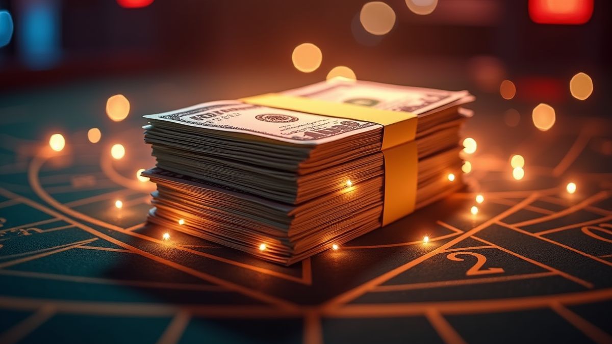 Un monton de billets de dollar brillant sur une table de casino.