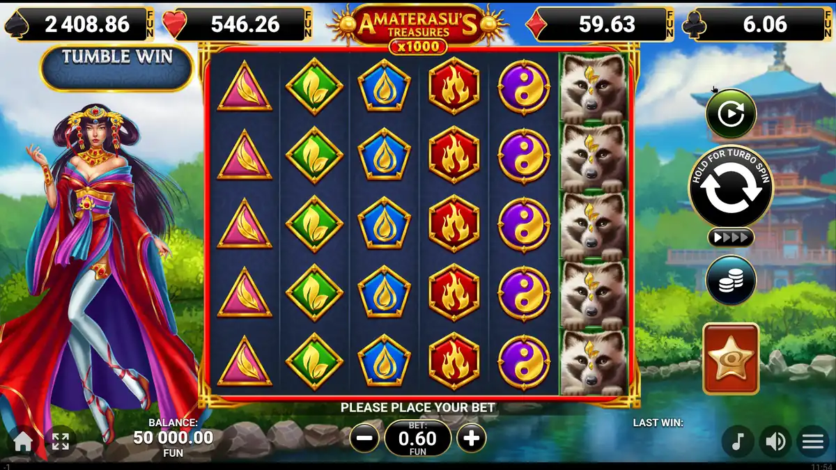 Pantalla del juego base de Amaterasu's Treasures x1000