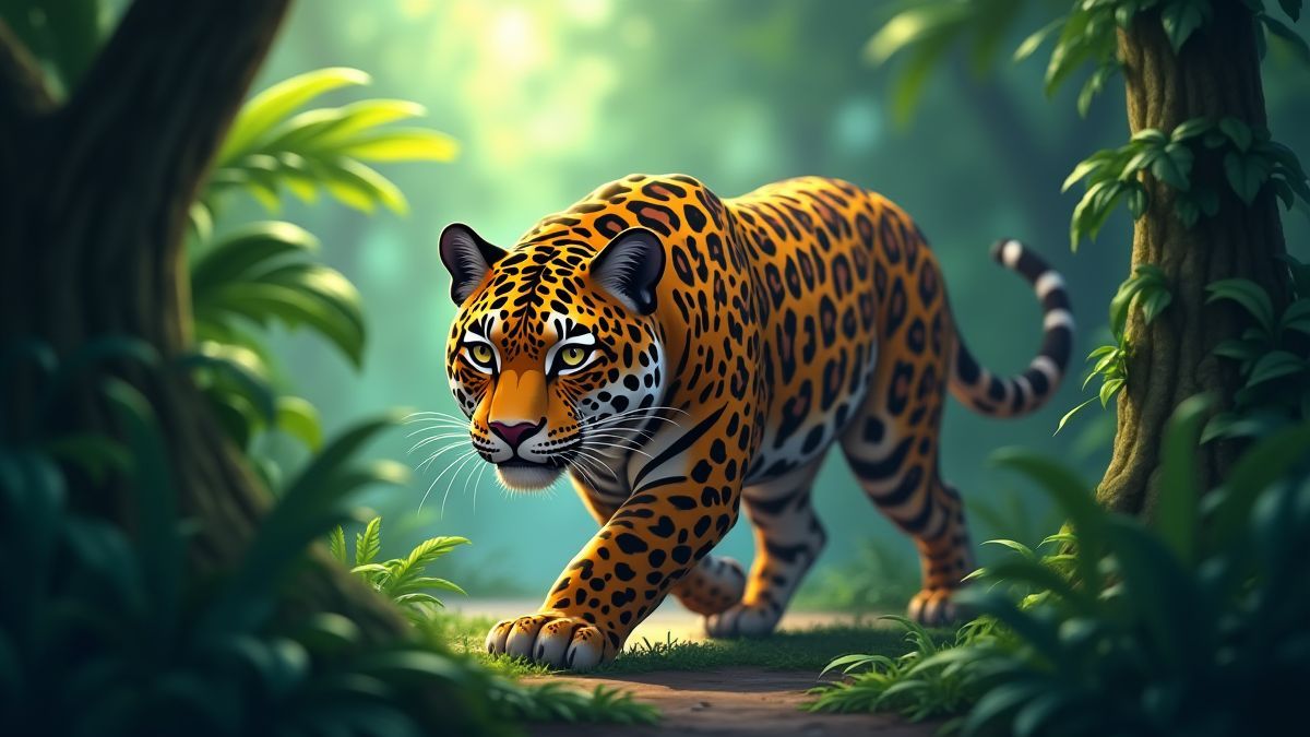 Un jaguar acechando en la jungla amazónica.