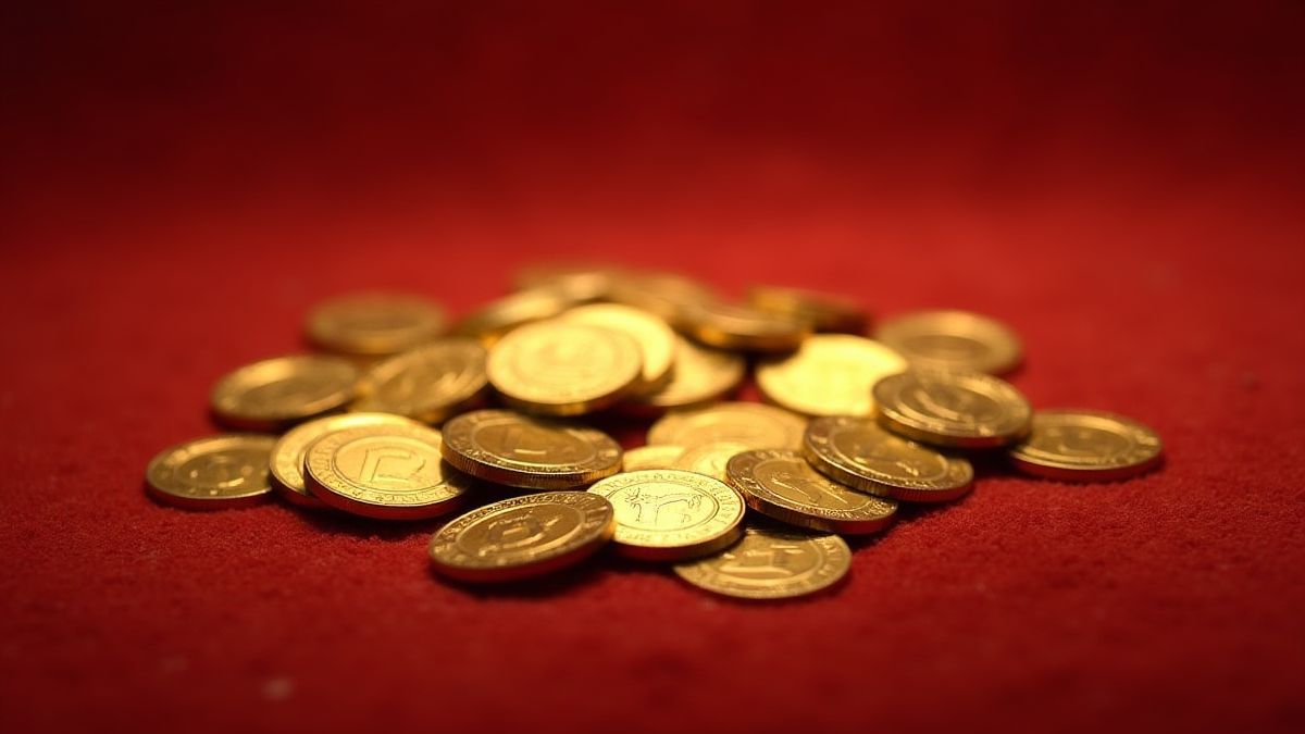 Monedas doradas brillando sobre una superficie de terciopelo.