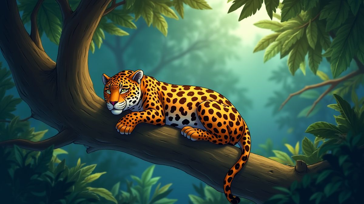 Un jaguar reposant sur une branche dans la jungle amazonienne.