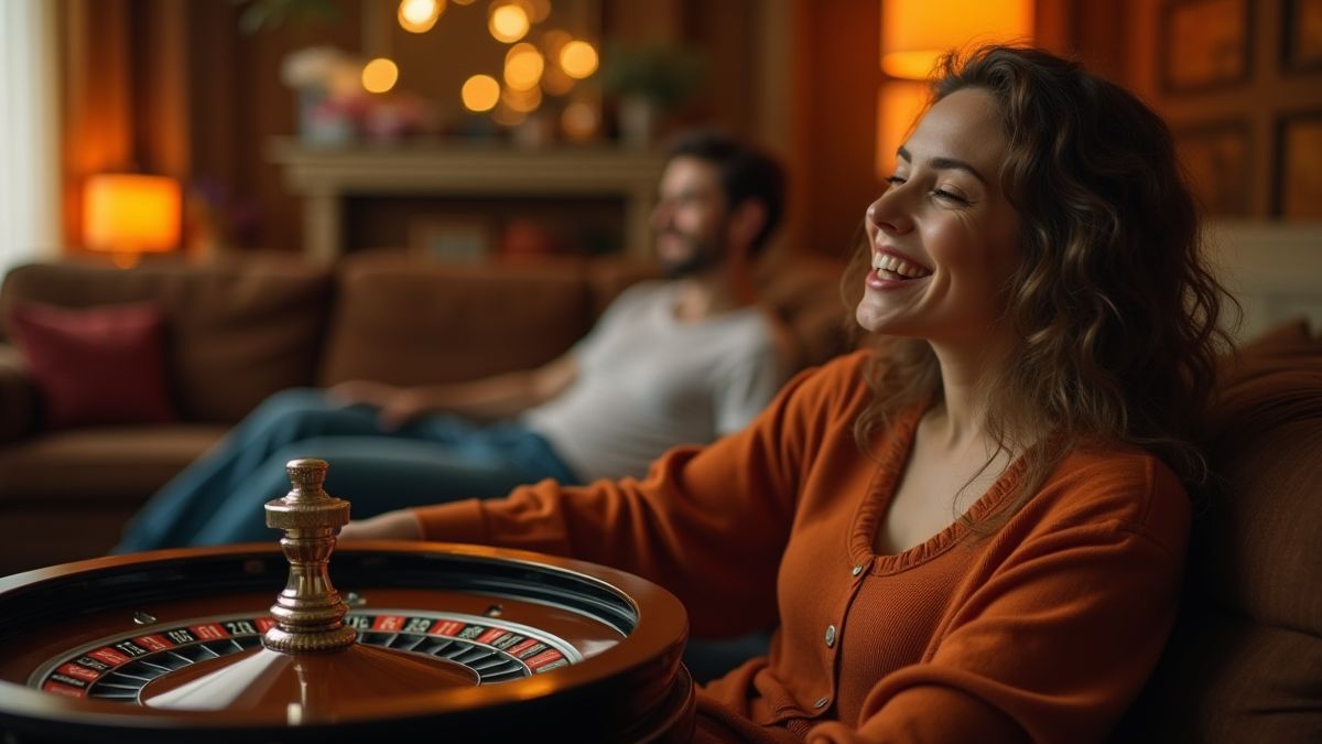 Jugador relajado jugando a la ruleta en casa