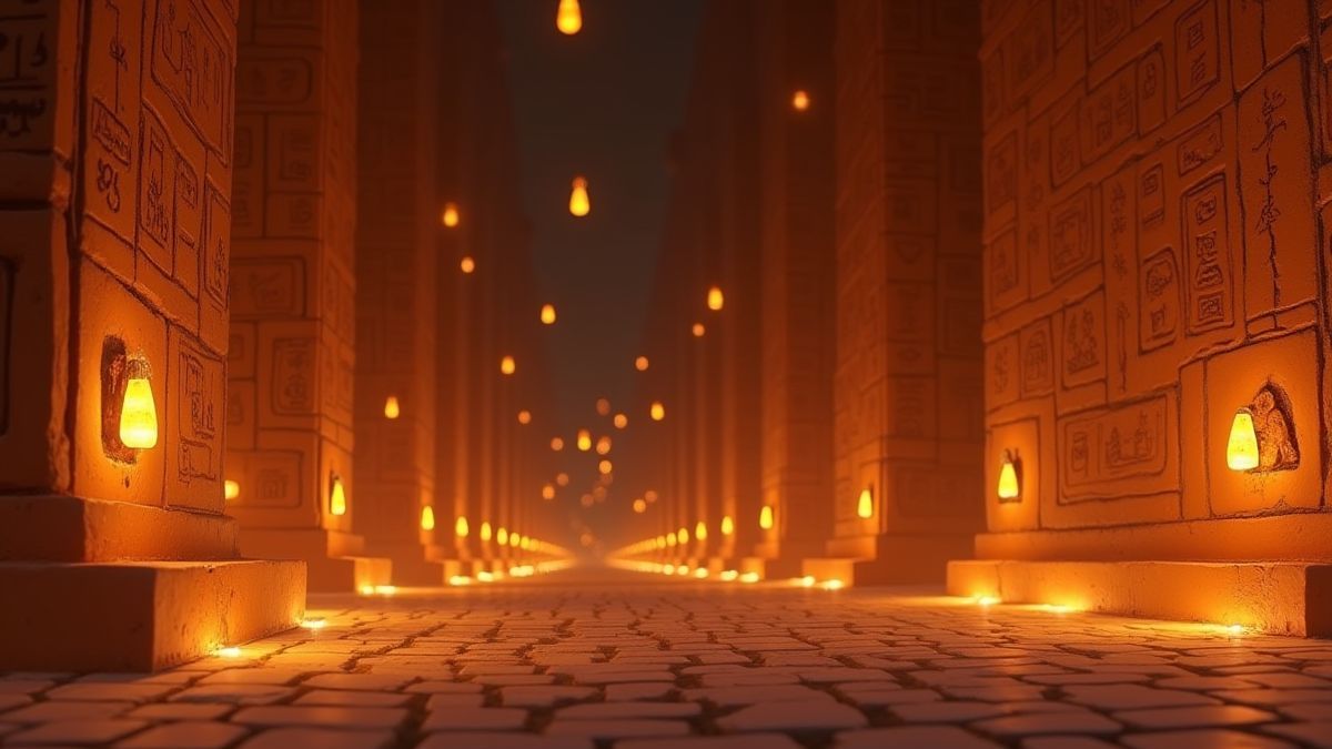 Jeroglíficos egipcios y amuletos flotantes