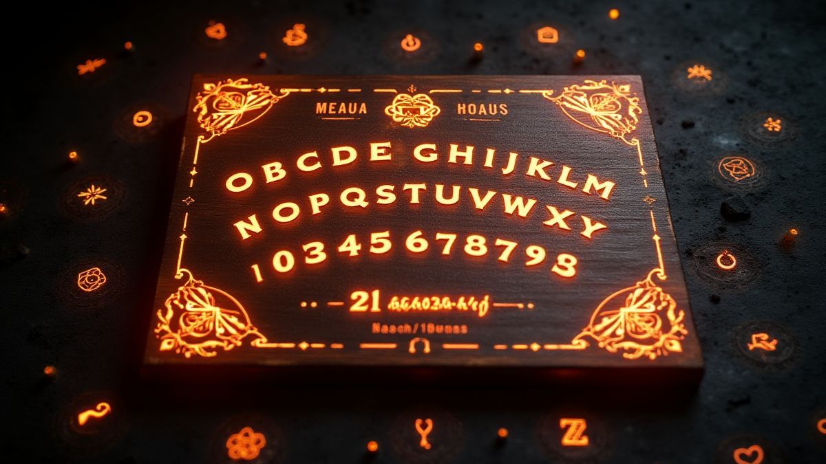 Une table de Ouija avec runes magiques brillantes à son autour