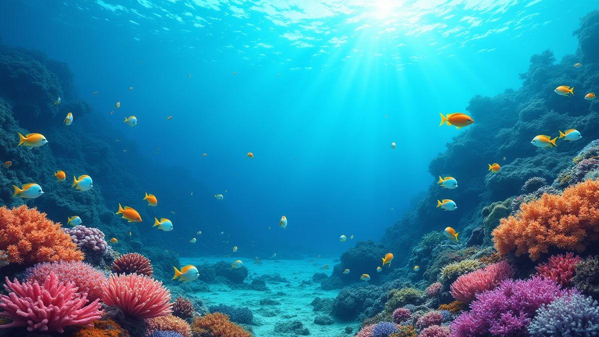 Cena submarina com peixes e corais vibrantes