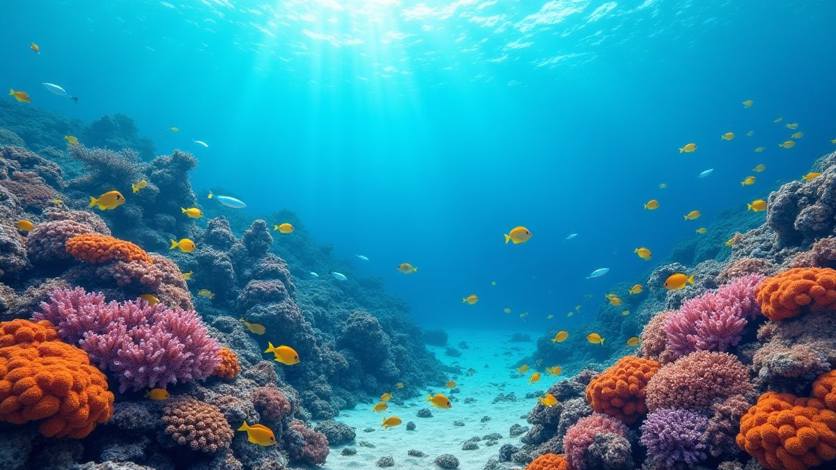 Récif de corail plein de vie sous-marine et de poissons colorés.