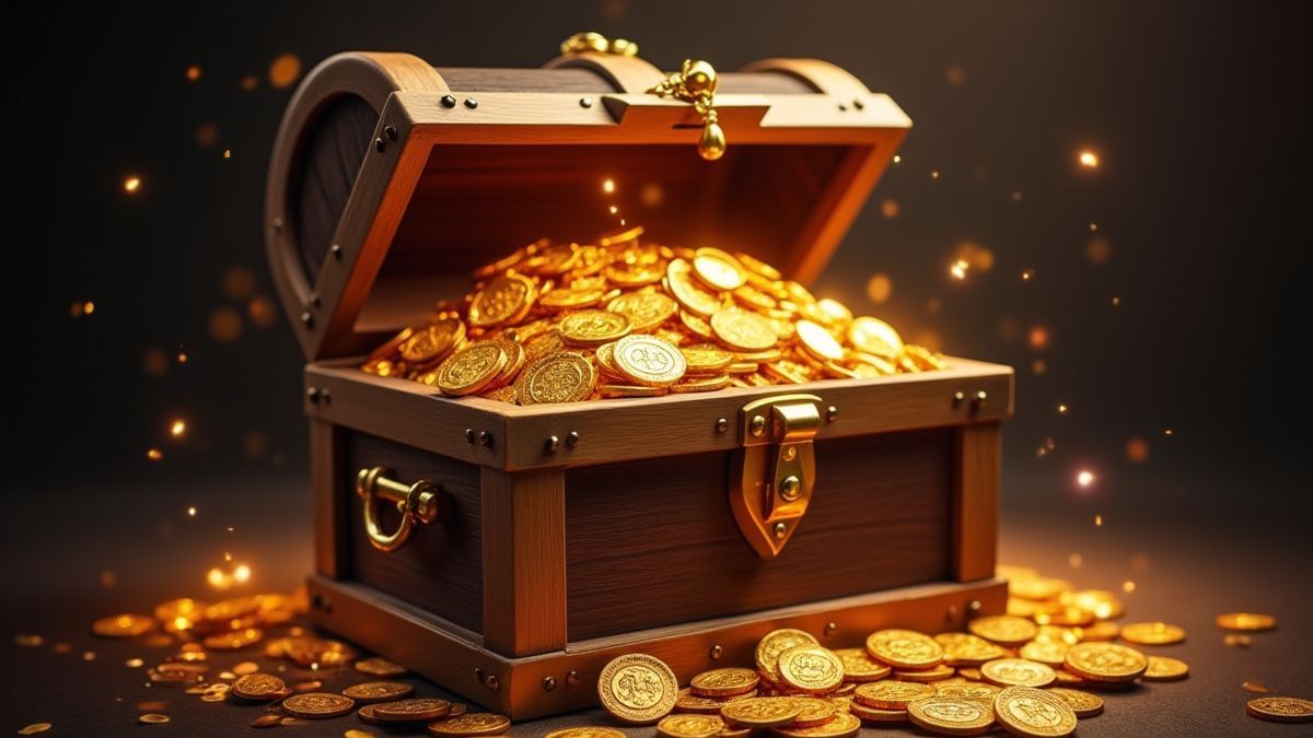 Een schatkist vol munten en juwelen.