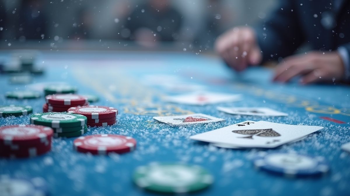 Table de casino couverte de neige avec thématique de l'Arctique.