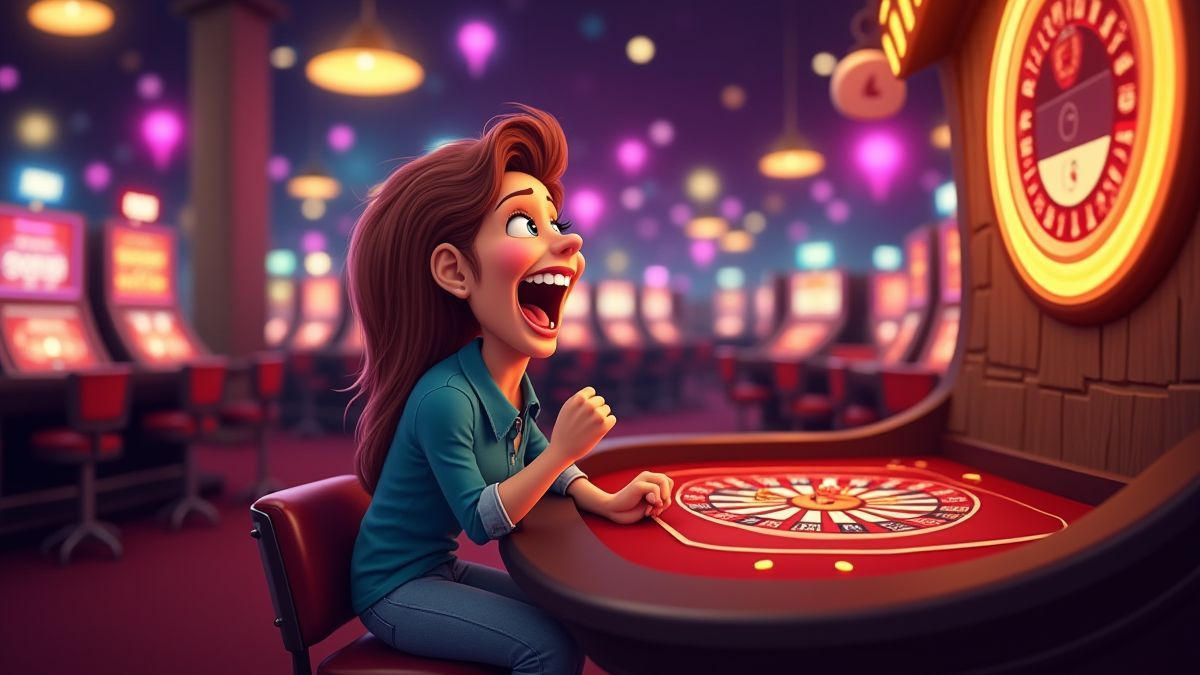 Un ambiente de casino lleno de risas y efectos cómicos.