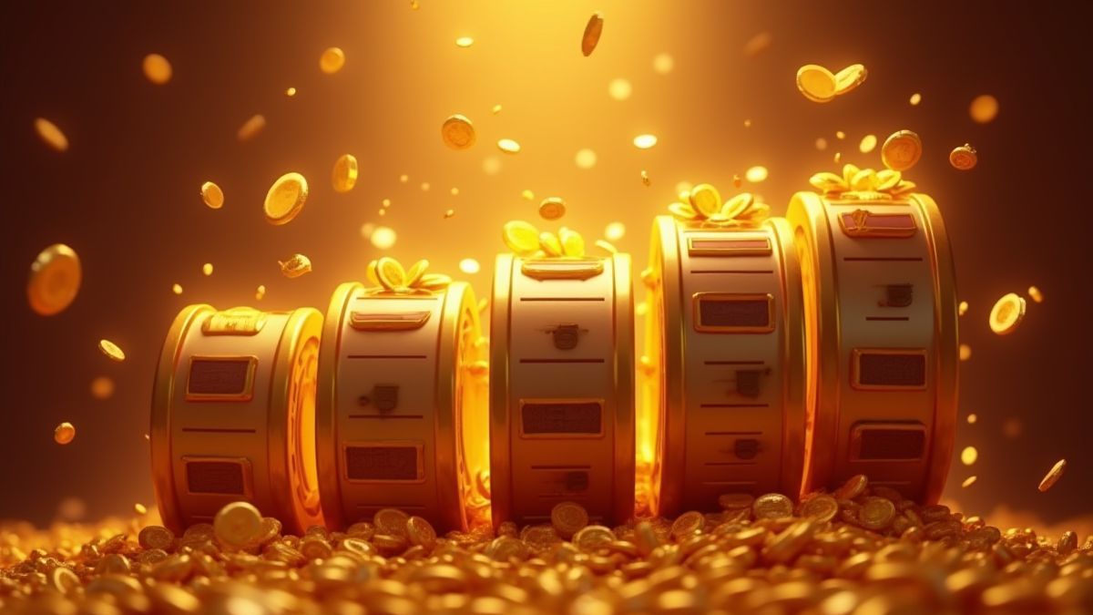 Representação animada de multiplicadores dourados em um rolo de slot.