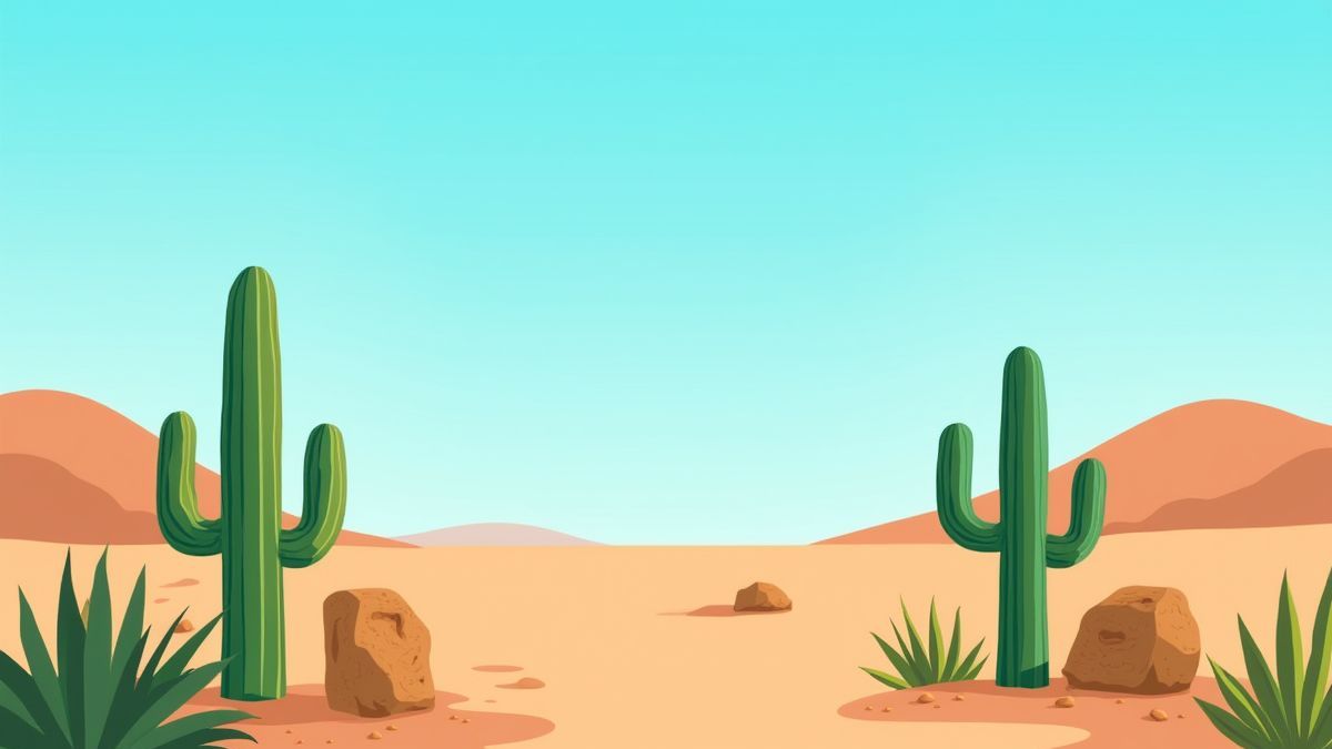 Un paisaje desértico con cactus y una estrella de sheriff.