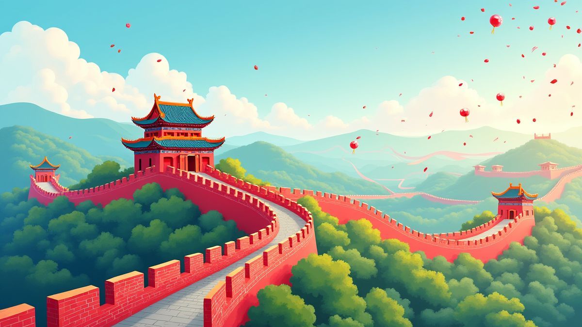 Vibrante Illustration der Großen Mauer von China.