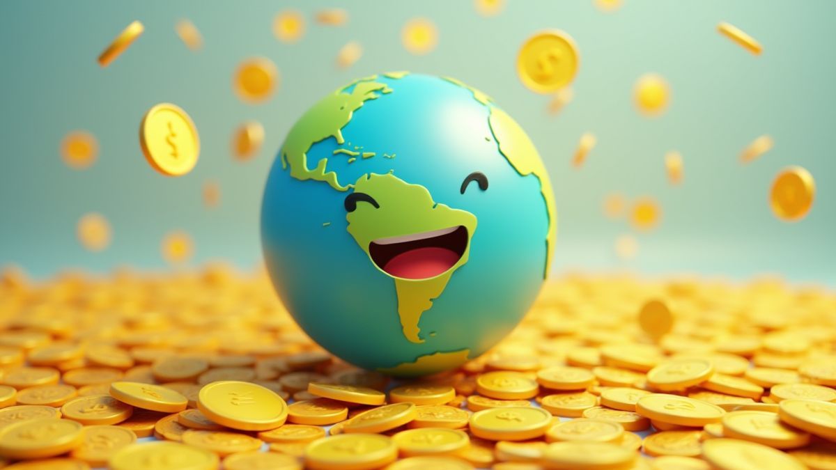 Animation eines Globus, der mit goldenen Münzen umgeben ist.