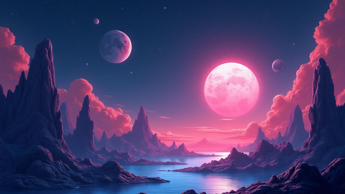 Un planeta alienígena con paisajes brillantes, rocas flotantes y criaturas misteriosas.