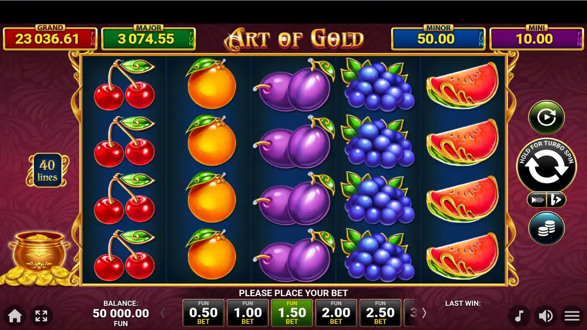 Pantalla del juego base de Art of Gold Golden Coins Link