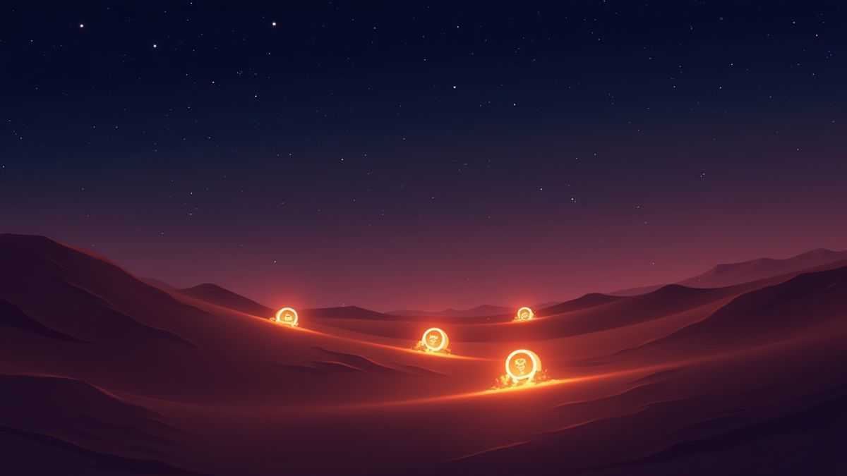 Símbolos misteriosos brillando en un desierto persa.