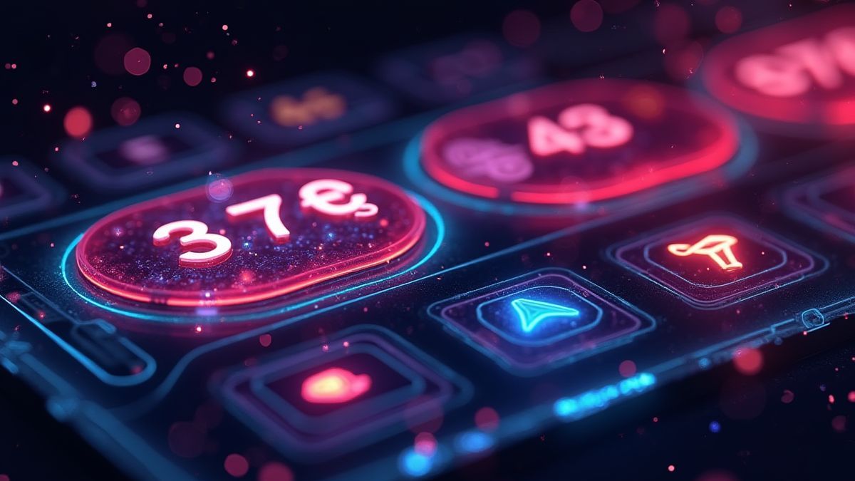 Interface de casino futuriste avec des boutons brillants et des thèmes galactiques.